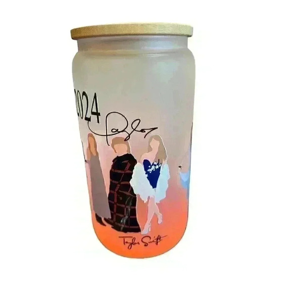 NEW Taylor Swift Inspired Reusable 18oz Frosted Glass with Lid & Straw Homemade - Picture 4 of 7